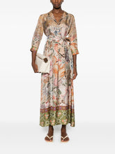 Pierre Louis Mascia Floral Silk Belted Midi Dress Beige