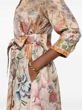 Pierre Louis Mascia Floral Silk Belted Midi Dress Beige