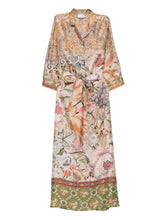 Pierre Louis Mascia Floral Silk Belted Midi Dress Beige