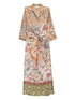 Pierre Louis Mascia Floral Silk Belted Midi Dress Beige