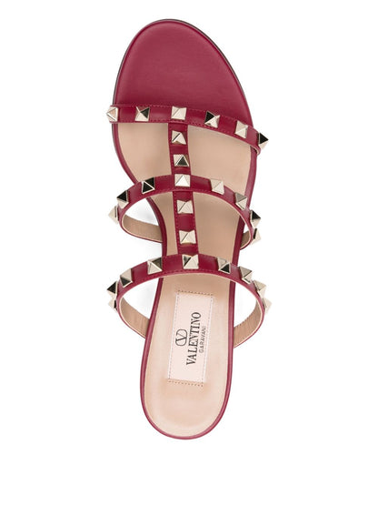 Valentino Garavani Rockstud 60mm Calfskin Block-Heel Slide Sandals Fuchsia