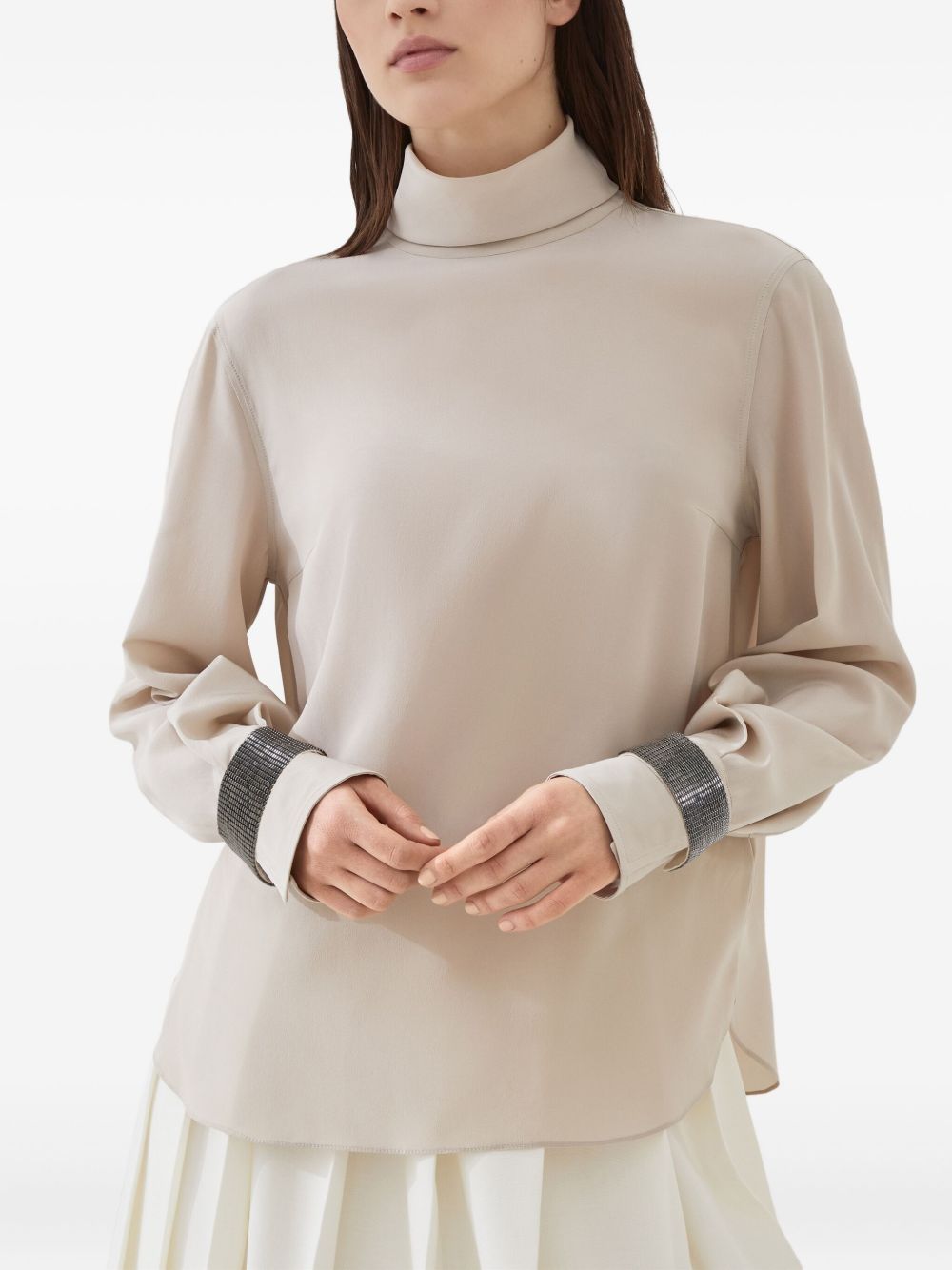 Brunello Cucinelli Silk-Blend Beige Top with Refined Detailing Beige