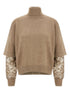 Brunello Cucinelli Cashmere Tulle-Insert Sequin Embellished Turtleneck Sweater Brown
