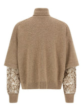 Brunello Cucinelli Cashmere Tulle-Insert Sequin Embellished Turtleneck Sweater Brown