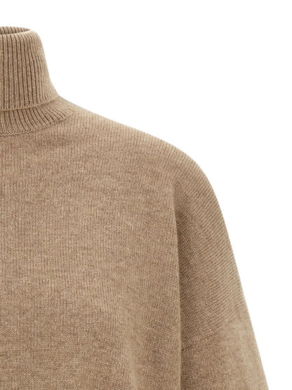 Brunello Cucinelli Cashmere Tulle-Insert Sequin Embellished Turtleneck Sweater Brown