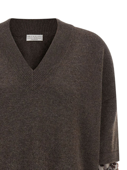 Brunello Cucinelli V-Neck Silk-Cashmere Sweater Brown Brown