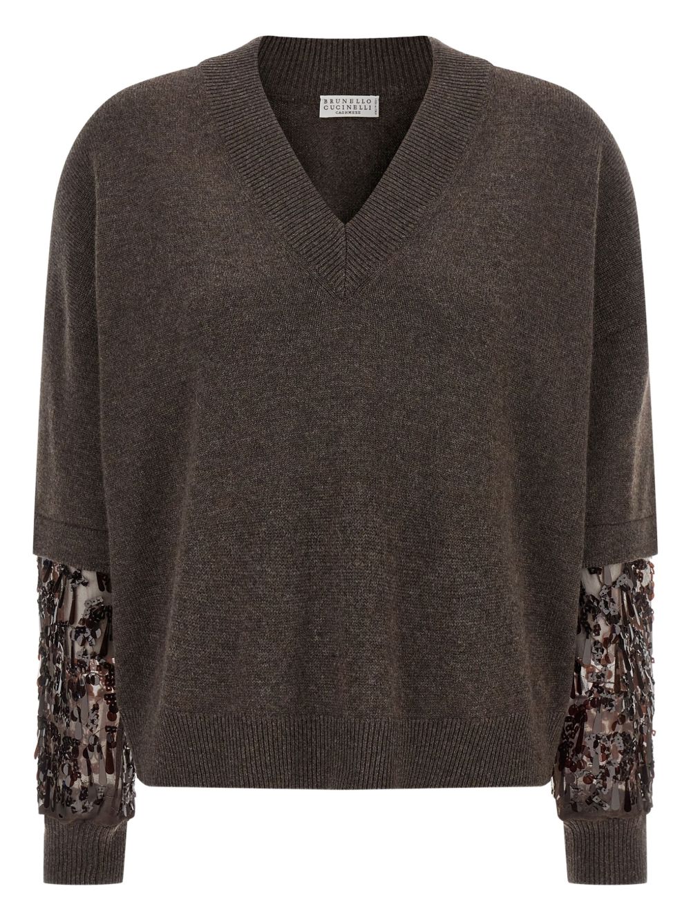 Brunello Cucinelli V-Neck Silk-Cashmere Sweater Brown Brown