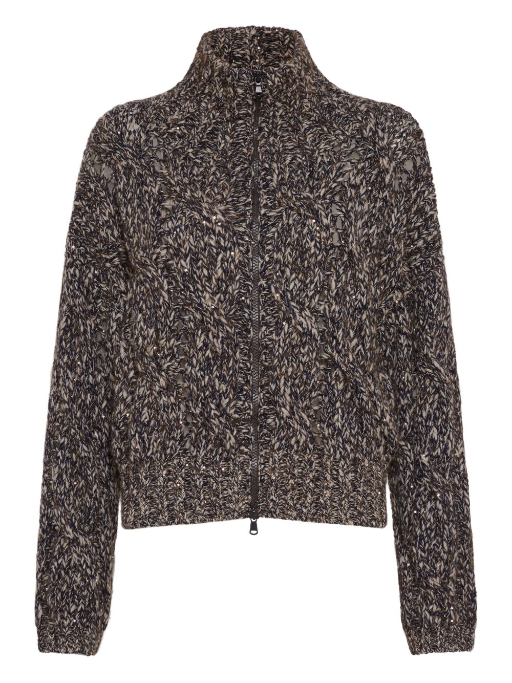 Brunello Cucinelli Wool Zipped Cardigan with Stand Collar Blue