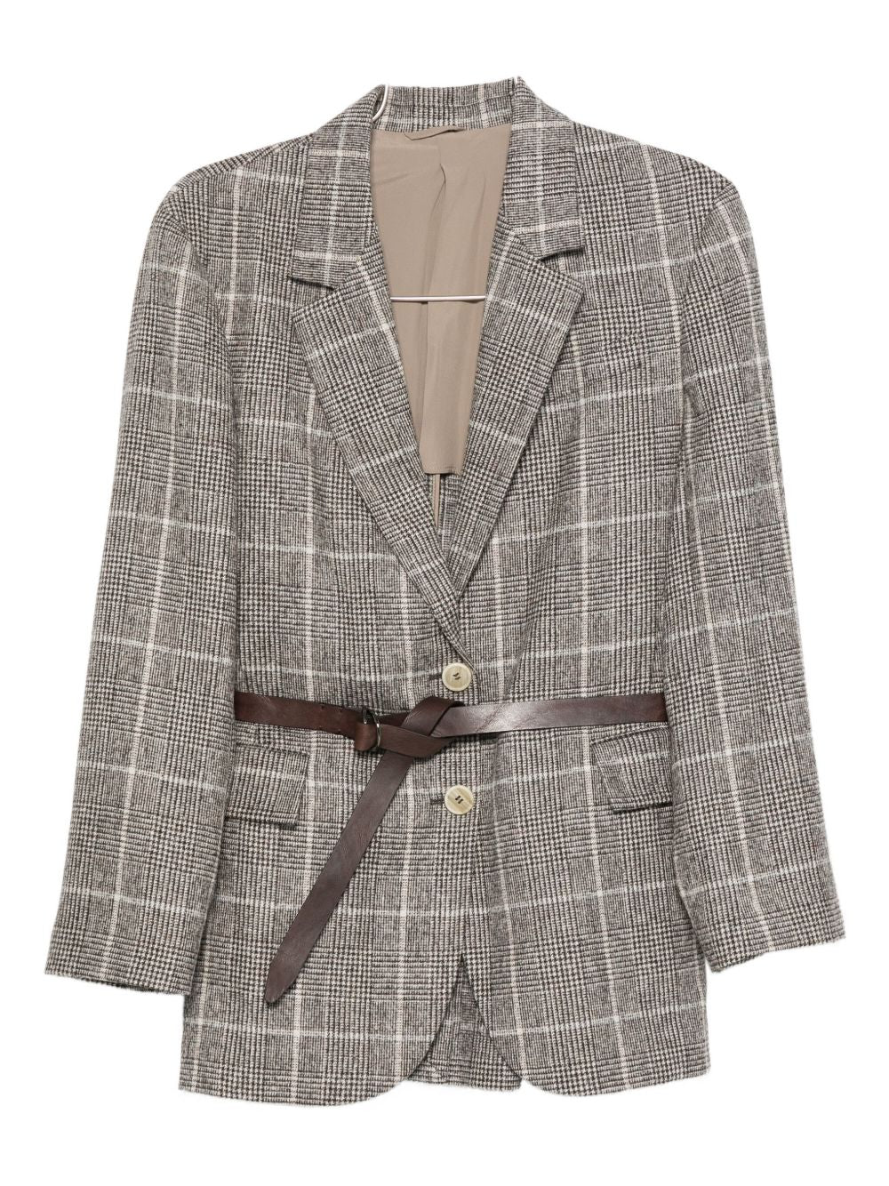 Brunello Cucinelli Checked Wool Belted Single-Breasted Jacket Brown brown