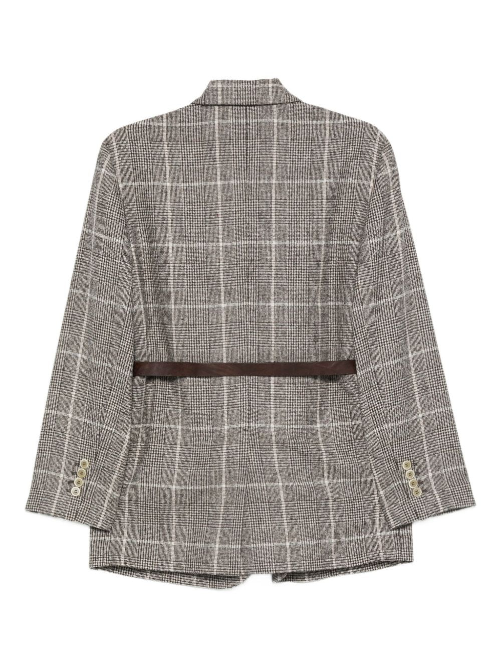 Brunello Cucinelli Checked Wool Belted Single-Breasted Jacket Brown brown