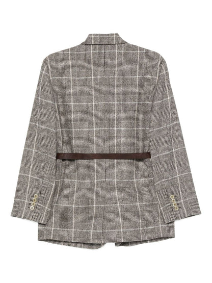 Brunello Cucinelli Checked Wool Belted Single-Breasted Jacket Brown brown