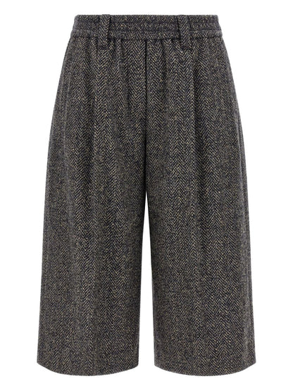 Brunello Cucinelli Wool Herringbone Bermuda Shorts Blue