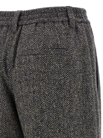 Brunello Cucinelli Wool Herringbone Bermuda Shorts Blue