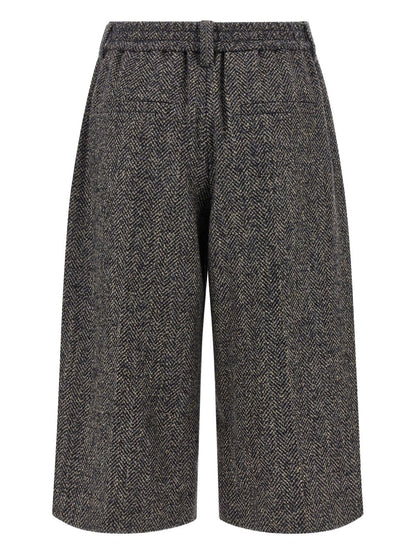 Brunello Cucinelli Wool Herringbone Bermuda Shorts Blue