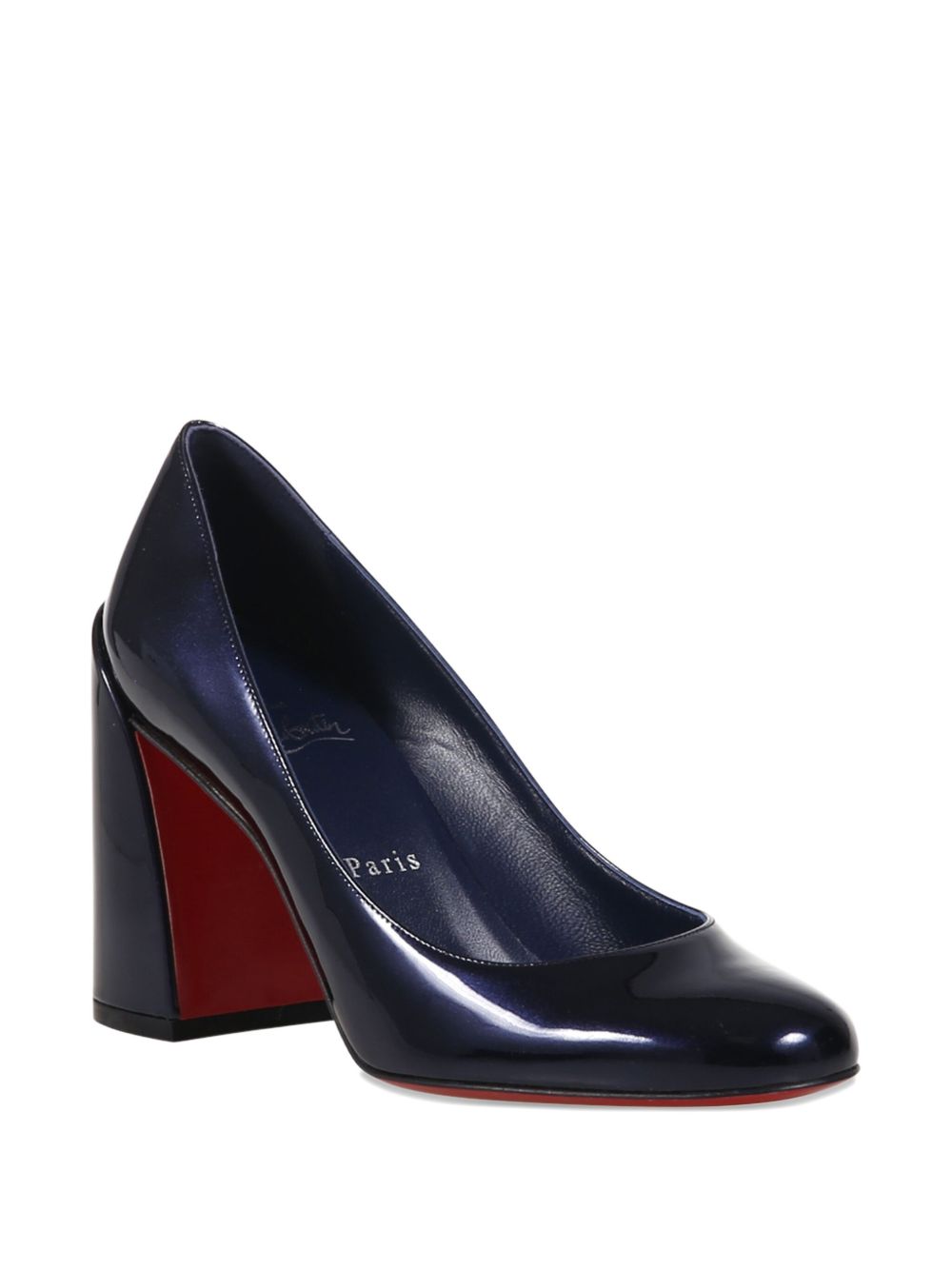 Christian Louboutin Miss Sab Patent Leather Block Heel Pumps Blue