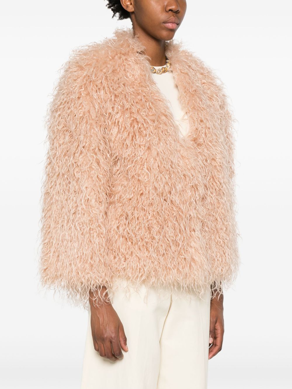 Forte Forte Long Powder Beige Coat with Concealed Fastening Powder