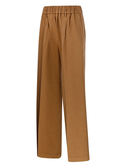 Forte Forte High-Waisted Gathered Cotton Trousers Light Brown