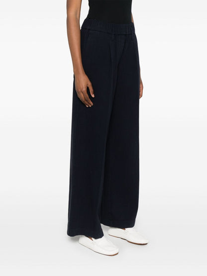 Forte Forte Navy Flared Cotton Trousers Blue