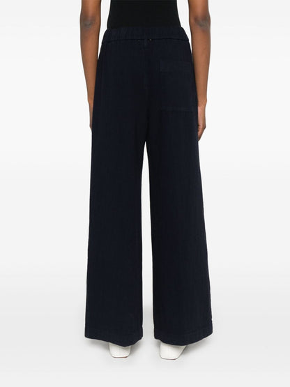Forte Forte Navy Flared Cotton Trousers Blue