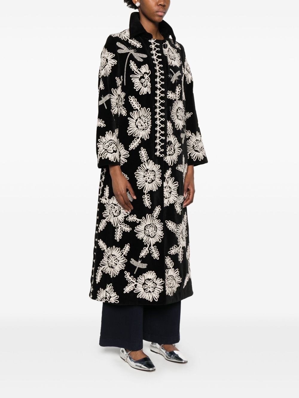 Forte Forte Embroidered Two-Tone Long Coat in Black Black