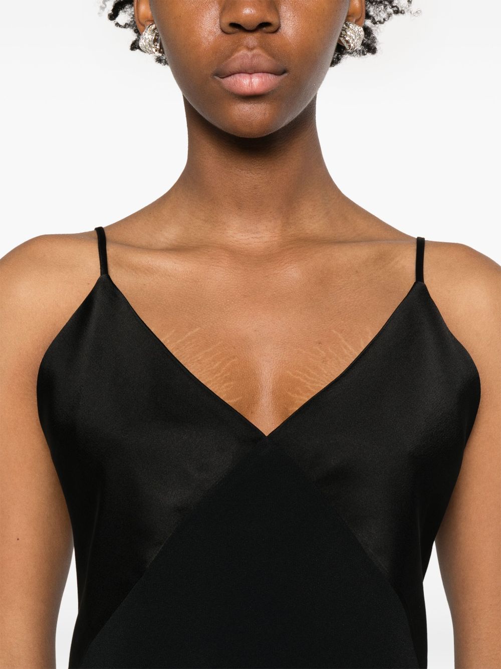 Forte Forte V-Neck Satin Sleeveless Top Black