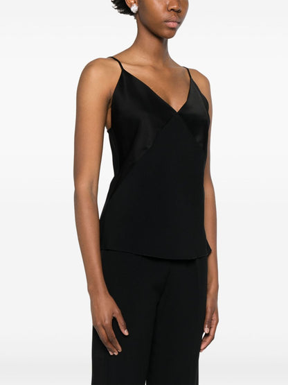 Forte Forte V-Neck Satin Sleeveless Top Black