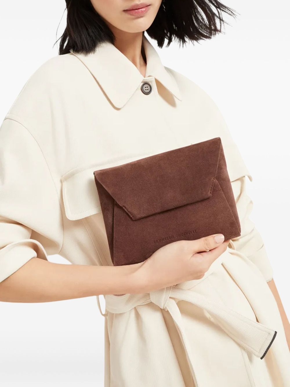 Brunello Cucinelli Suede Chain Clutch Bag Bordeaux Bordeaux