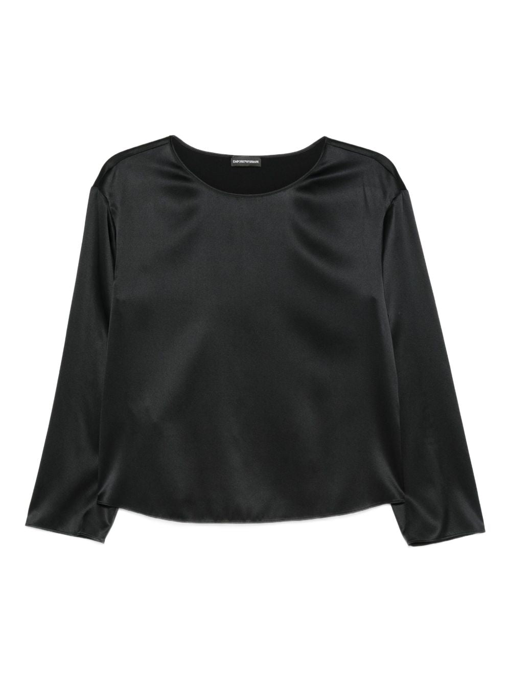 Emporio Armani Silk Satin Three-Quarter Sleeve Blouse Black