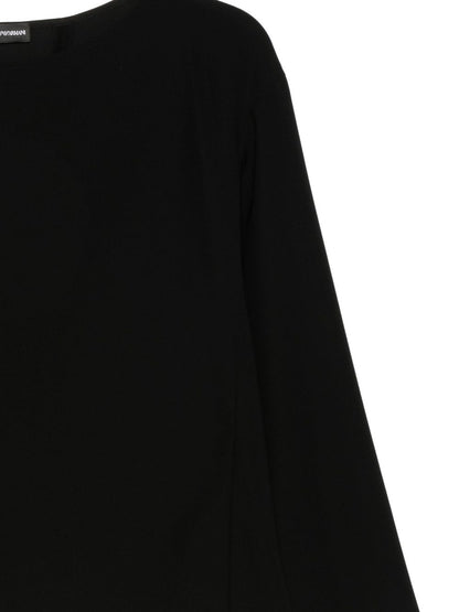 Emporio Armani Cropped Black Boat-Neck Top With Three-Quarter Sleeves Black