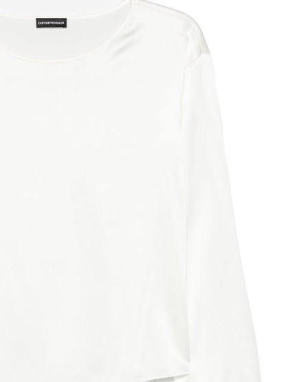 Emporio Armani Silk-Blend Long-Sleeve Top White White