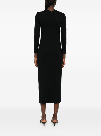 Emporio Armani Bow-Detail Asymmetric Midi Dress Black Black