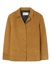 Tory Burch Suede Blazer Jacket with Revere Collar Leather Brown