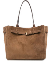Tom Ford Medium Brown Suede Shopper Bag with Gold-Tone T Detail Brown