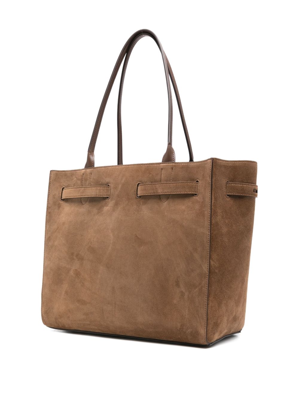 Tom Ford Medium Brown Suede Shopper Bag with Gold-Tone T Detail Brown