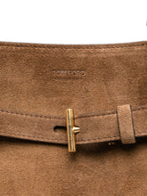 Tom Ford Medium Brown Suede Shopper Bag with Gold-Tone T Detail Brown