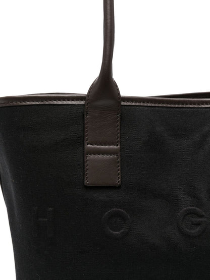 Hogan Pre Pre Script Small Black Leather-Trimmed Tote Bag Black