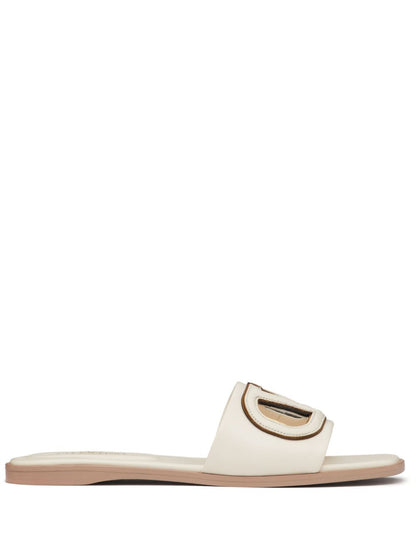 Valentino Garavani VLogo Signature Square-Toe Leather Sandals Ivory
