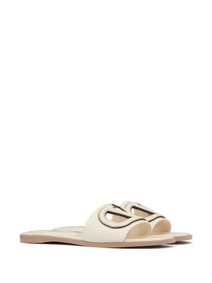 Valentino Garavani VLogo Signature Square-Toe Leather Sandals Ivory