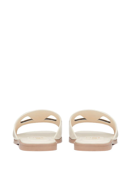 Valentino Garavani VLogo Signature Square-Toe Leather Sandals Ivory