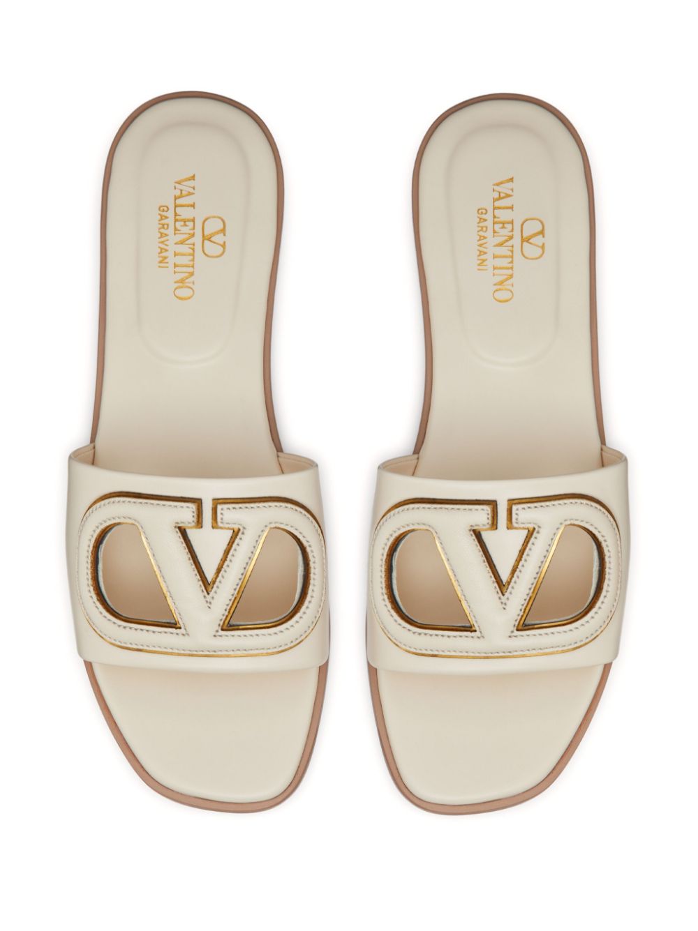 Valentino Garavani VLogo Signature Square-Toe Leather Sandals Ivory