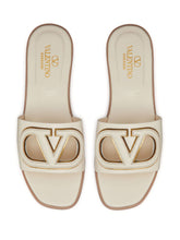 Valentino Garavani VLogo Signature Square-Toe Leather Sandals Ivory