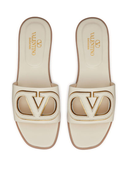 Valentino Garavani VLogo Signature Square-Toe Leather Sandals Ivory