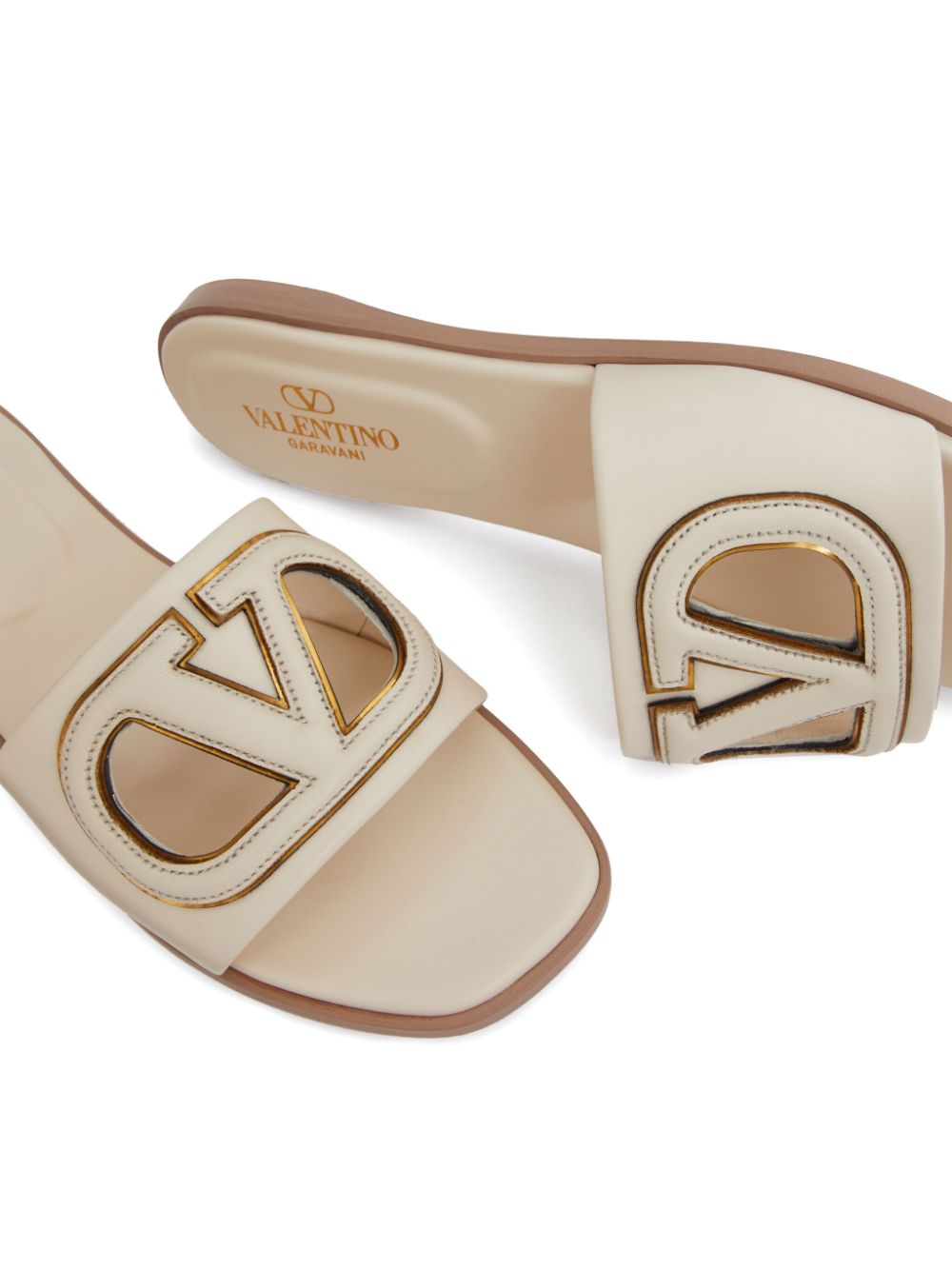 Valentino Garavani VLogo Signature Square-Toe Leather Sandals Ivory