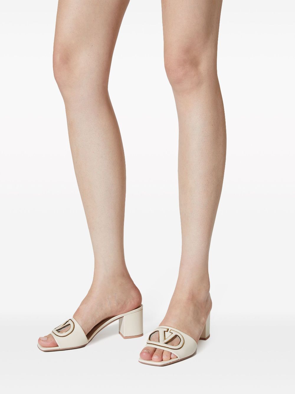 Valentino Garavani VLogo Cut-Out Leather Block-Heel Sandals Ivory