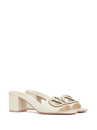 Valentino Garavani VLogo Cut-Out Leather Block-Heel Sandals Ivory