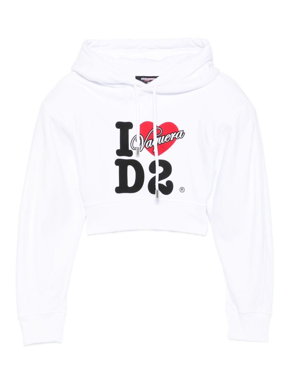 Dsquared2 Graphic Logo Cotton Cropped Hoodie White White