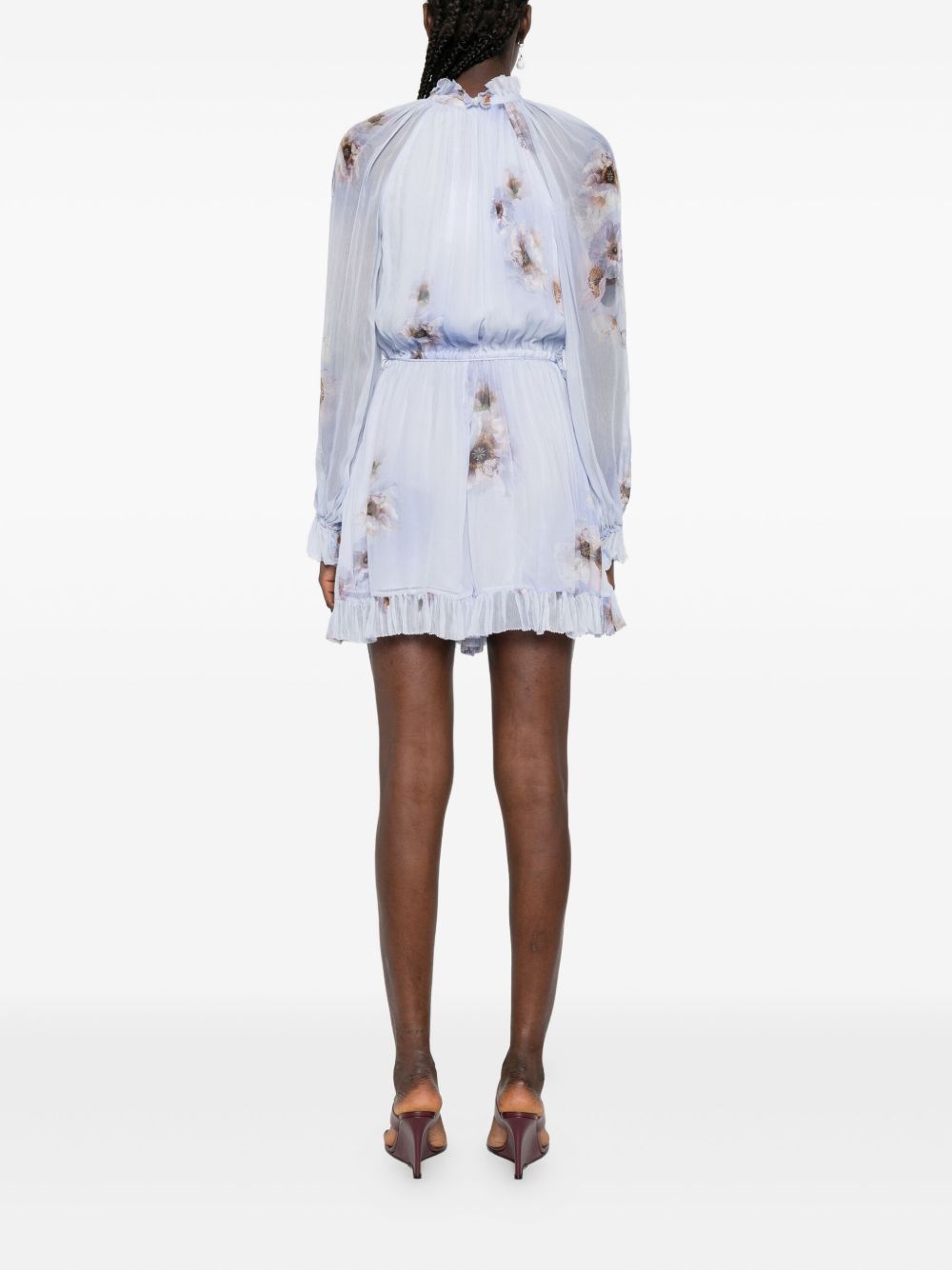 Zimmermann Floral-Print Ruffled Hem Jumpsuit Lilac