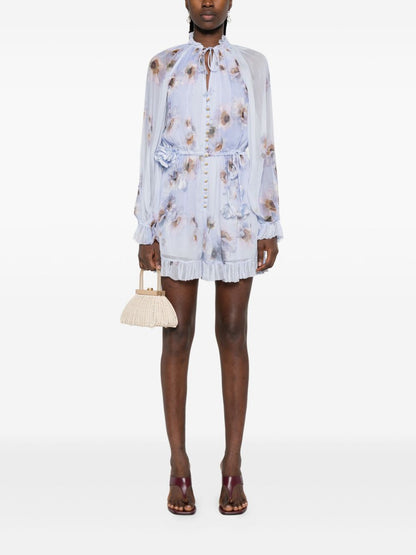Zimmermann Floral-Print Ruffled Hem Jumpsuit Lilac
