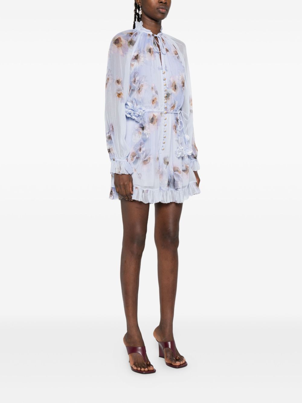 Zimmermann Floral-Print Ruffled Hem Jumpsuit Lilac