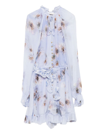 Zimmermann Floral-Print Ruffled Hem Jumpsuit Lilac